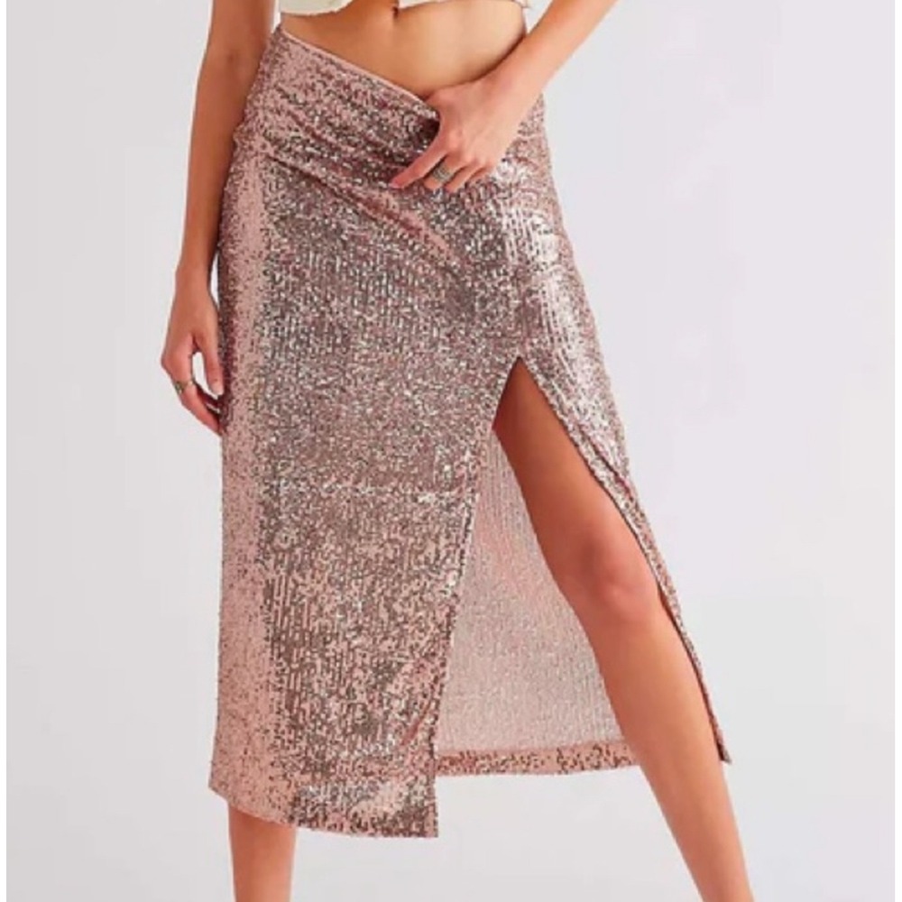 Free People Ariana Sequin Maxi Skirt Pink Champagne SZ 0 NWT
